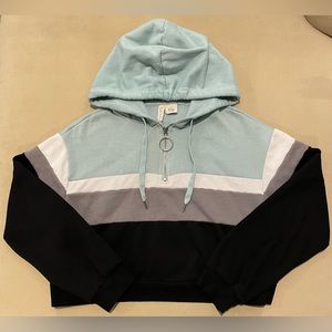 Sky and Sparrow Multicolored Cropped Quarter-Zip Hoodie Sweatshirt